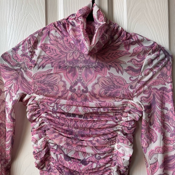 Free People X REVOLVE Under It All Bodysuit Ruched Long Sleeve Peony Combo XS - Picture 7 of 11